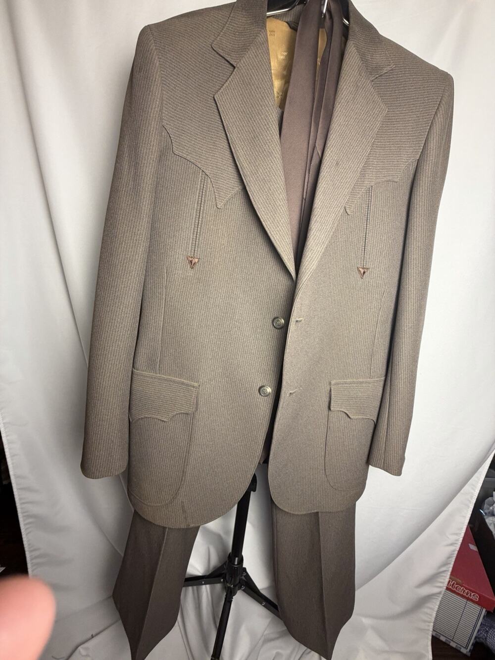 VTG TREGO’S WESTWEAR Brown 70’s Cowboy Rockabilly Suit SZ 40R 32 X 27 + Tie